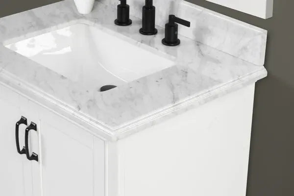 OasisTile VeraLuxe 30" White Vanity Set with Authentic Italian Carrara Marble Top Horizon Tile