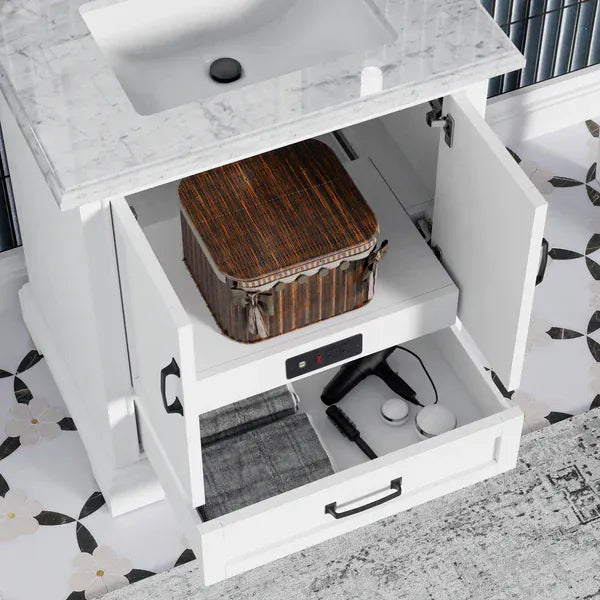 OasisTile VeraLuxe 30" White Vanity Set with Authentic Italian Carrara Marble Top Horizon Tile