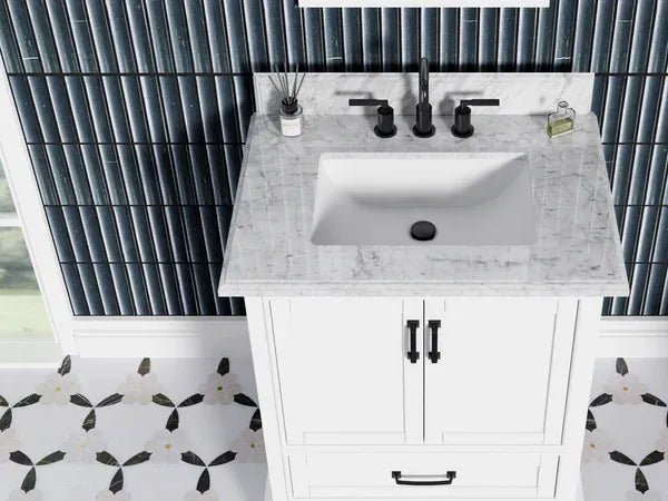 OasisTile VeraLuxe 30" White Vanity Set with Authentic Italian Carrara Marble Top Horizon Tile