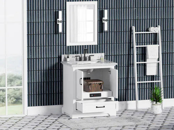 OasisTile VeraLuxe 30" White Vanity Set with Authentic Italian Carrara Marble Top Horizon Tile