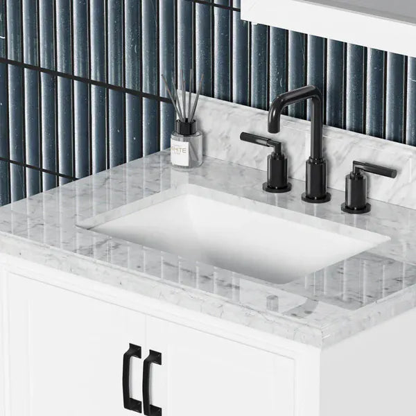 OasisTile VeraLuxe 30" White Vanity Set with Authentic Italian Carrara Marble Top Horizon Tile