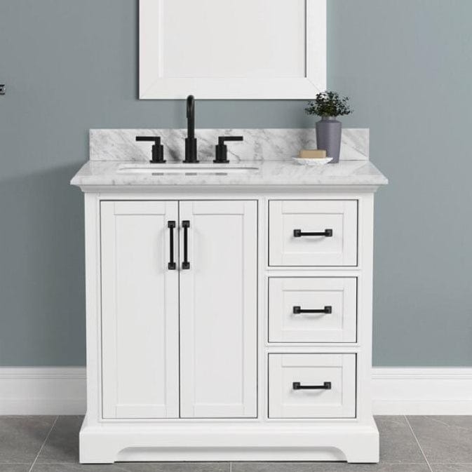 Rhoda 36" White Vanity Set with Authentic Italian Carrara Marble Top Horizon Tile