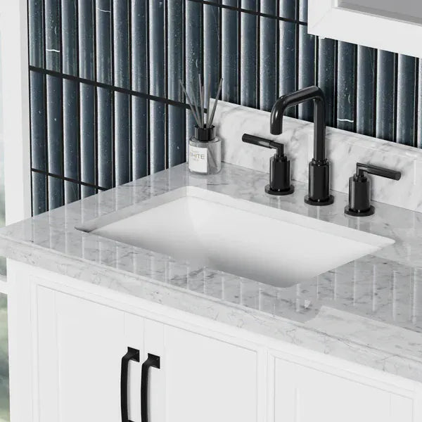 OasisTile VeraLuxe 36" White Vanity Set with Authentic Italian Carrara Marble Top Horizon Tile