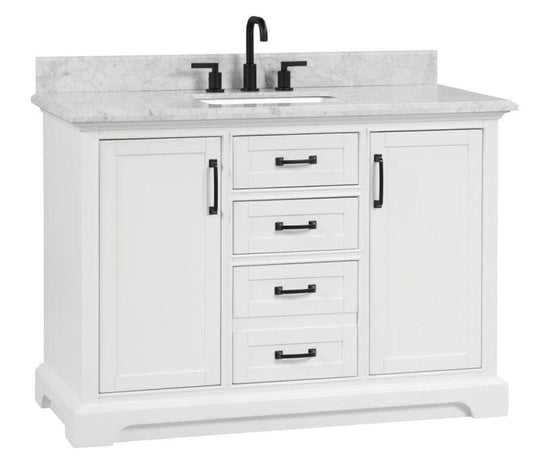 Rhoda 48" White Vanity Set with Authentic Italian Carrara Marble Top Horizon Tile