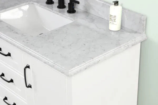 OasisTile VeraLuxe 48" White Vanity Set with Authentic Italian Carrara Marble Top Horizon Tile