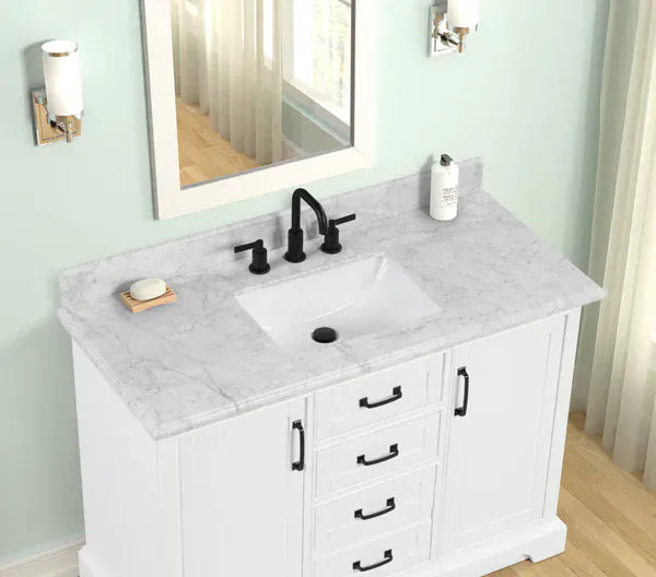 OasisTile VeraLuxe 48" White Vanity Set with Authentic Italian Carrara Marble Top Horizon Tile