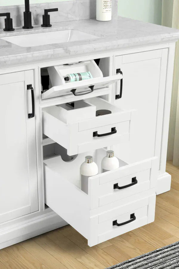 OasisTile VeraLuxe 48" White Vanity Set with Authentic Italian Carrara Marble Top Horizon Tile