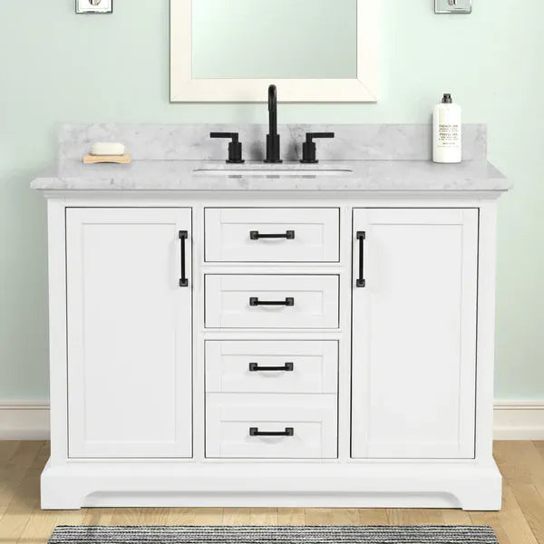 OasisTile VeraLuxe 48" White Vanity Set with Authentic Italian Carrara Marble Top Horizon Tile