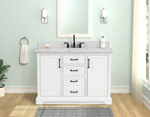 OasisTile VeraLuxe 48" White Vanity Set with Authentic Italian Carrara Marble Top Horizon Tile