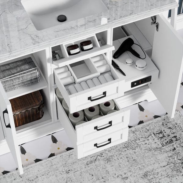 OasisTile VeraLuxe 48" White Vanity Set with Authentic Italian Carrara Marble Top Horizon Tile