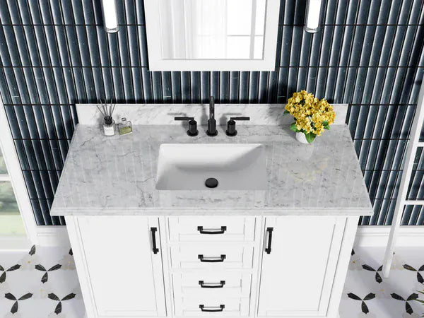 OasisTile VeraLuxe 48" White Vanity Set with Authentic Italian Carrara Marble Top Horizon Tile