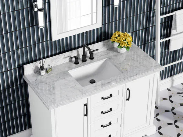 OasisTile VeraLuxe 48" White Vanity Set with Authentic Italian Carrara Marble Top Horizon Tile