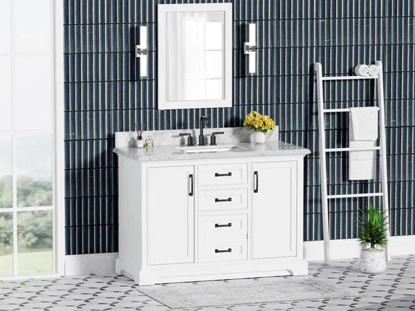 OasisTile VeraLuxe 48" White Vanity Set with Authentic Italian Carrara Marble Top Horizon Tile