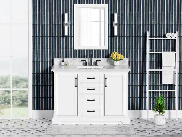 OasisTile VeraLuxe 48" White Vanity Set with Authentic Italian Carrara Marble Top Horizon Tile