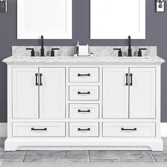 Rhoda 60" White Vanity Set with Authentic Italian Carrara Marble Top Horizon Tile
