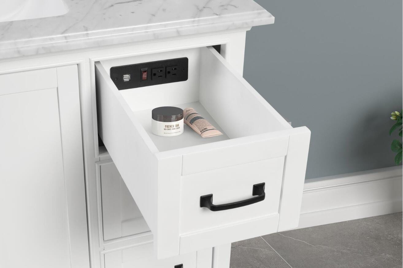 Rhoda 60" White Vanity Set with Authentic Italian Carrara Marble Top Horizon Tile