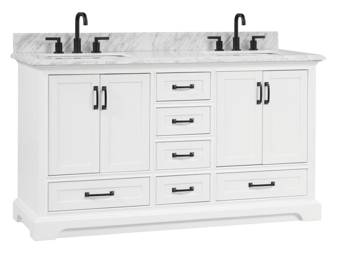 Rhoda 60" White Vanity Set with Authentic Italian Carrara Marble Top Horizon Tile
