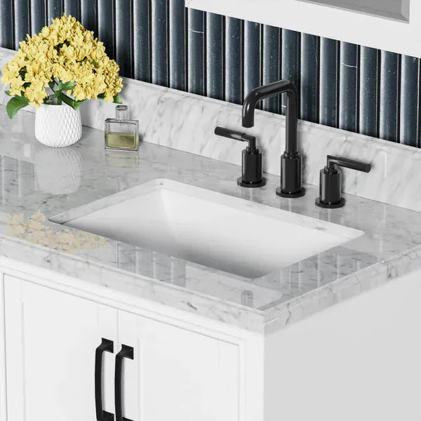 OasisTile VeraLuxe 60" White Vanity Set with Authentic Italian Carrara Marble Top Horizon Tile
