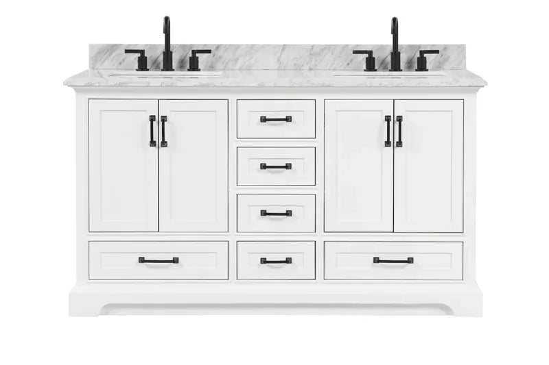OasisTile VeraLuxe 60" White Vanity Set with Authentic Italian Carrara Marble Top Horizon Tile
