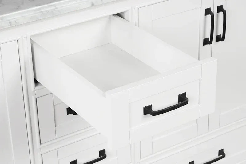 OasisTile VeraLuxe 60" White Vanity Set with Authentic Italian Carrara Marble Top Horizon Tile