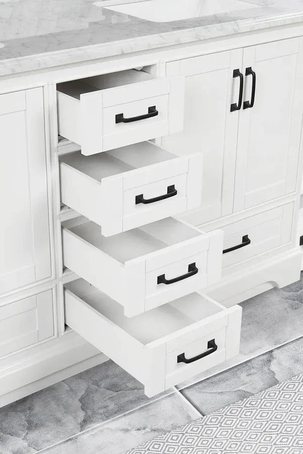 OasisTile VeraLuxe 60" White Vanity Set with Authentic Italian Carrara Marble Top Horizon Tile
