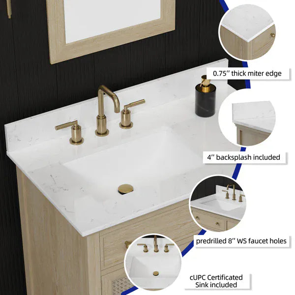 OasisTile Havenza 36" Vanity Set with Carrara White Quartz Top Horizon Tile