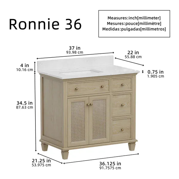 OasisTile Havenza 36" Vanity Set with Carrara White Quartz Top Horizon Tile