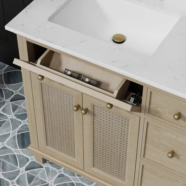 OasisTile Havenza 36" Vanity Set with Carrara White Quartz Top Horizon Tile