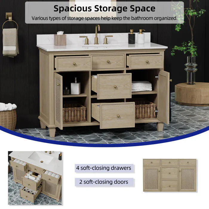 OasisTile Havenza 48" Vanity Set with Carrara White Quartz Top Horizon Tile