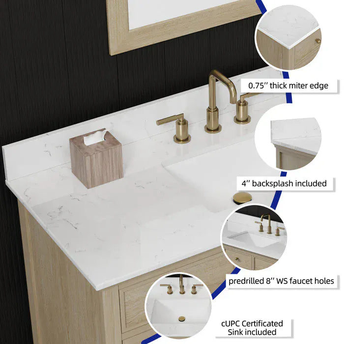 OasisTile Havenza 48" Vanity Set with Carrara White Quartz Top Horizon Tile