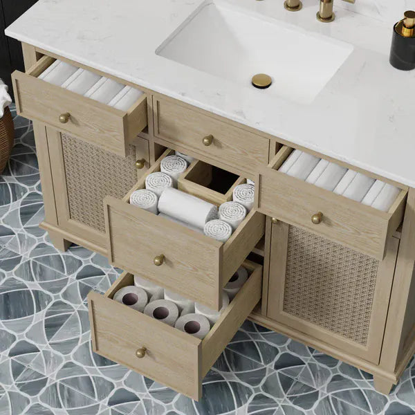 OasisTile Havenza 48" Vanity Set with Carrara White Quartz Top Horizon Tile