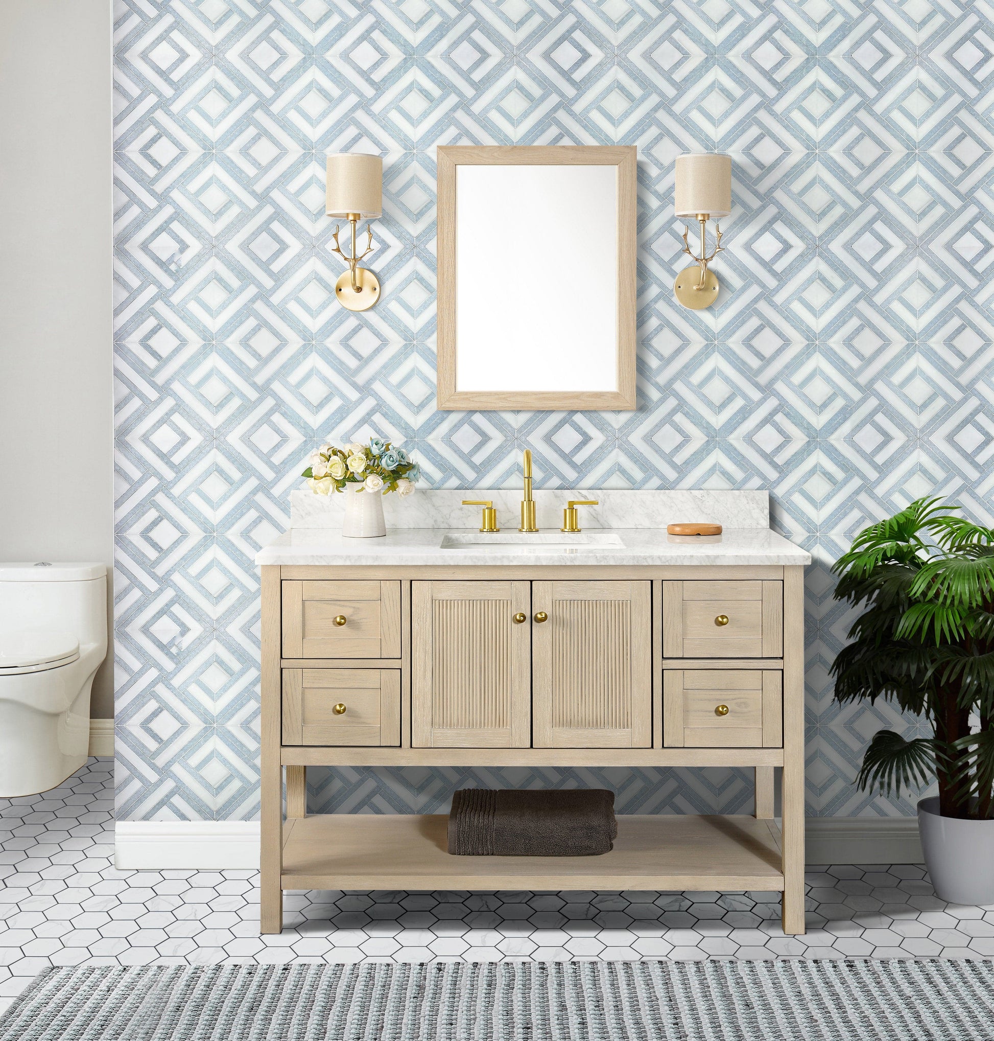 Salem 48" Double Vanity with Carrara White Marble Top Horizon Tile