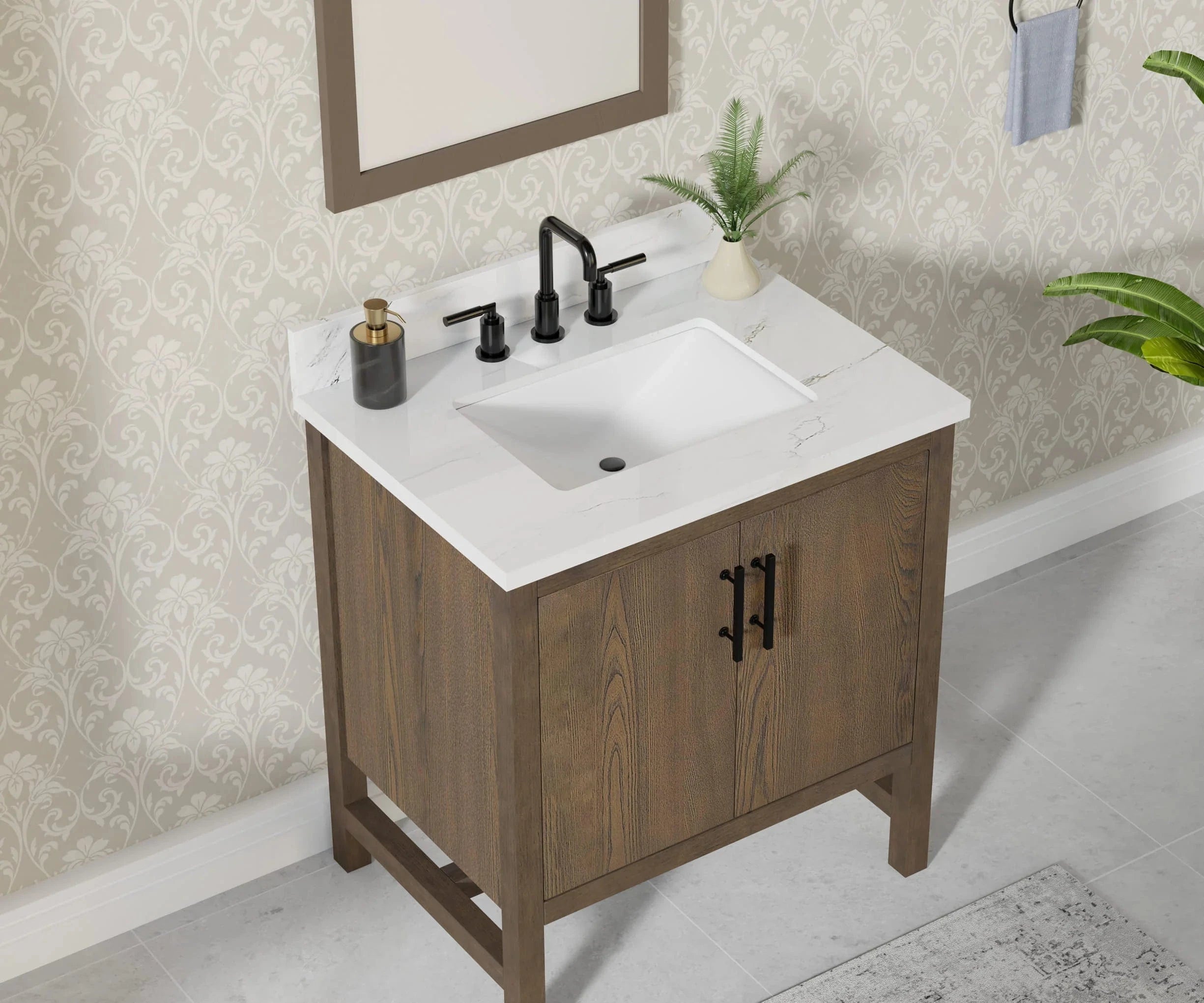 Solon 30“ Vanity Family Set with Calacatta Sintered Stone Top Horizon Tile