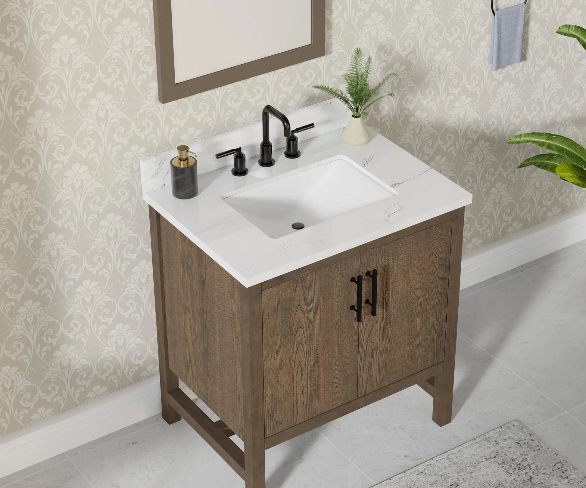 Solon 30“ Vanity Family Set with Calacatta Sintered Stone Top Horizon Tile