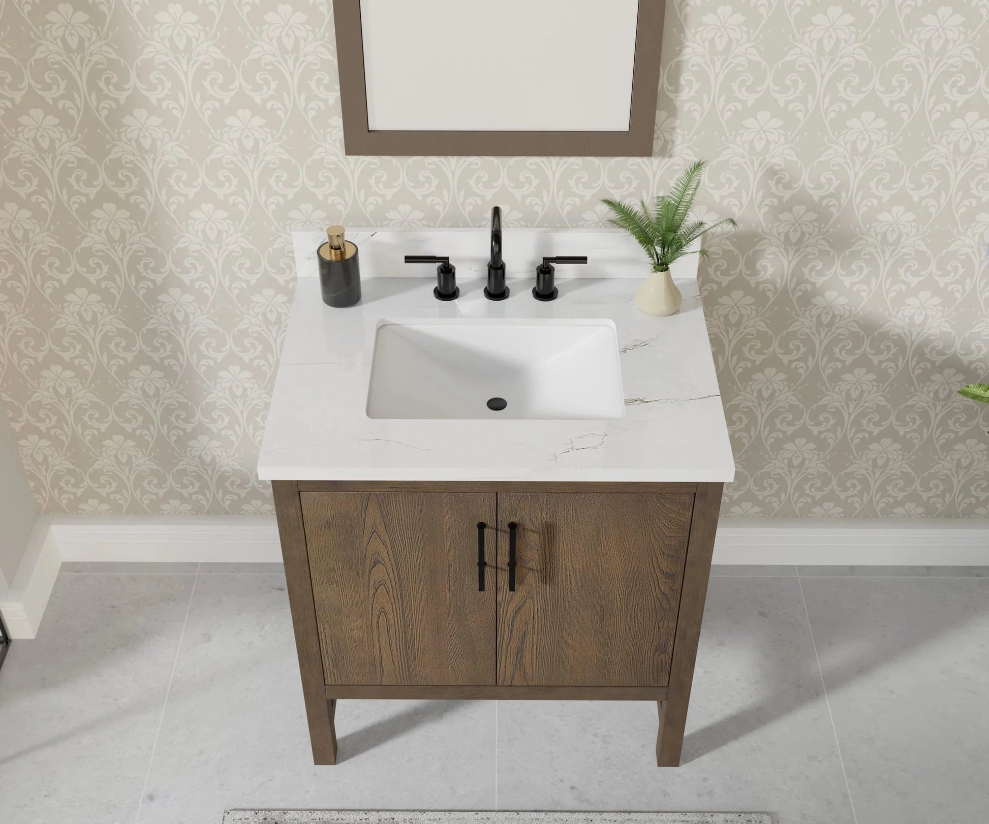 Solon 30“ Vanity Family Set with Calacatta Sintered Stone Top Horizon Tile