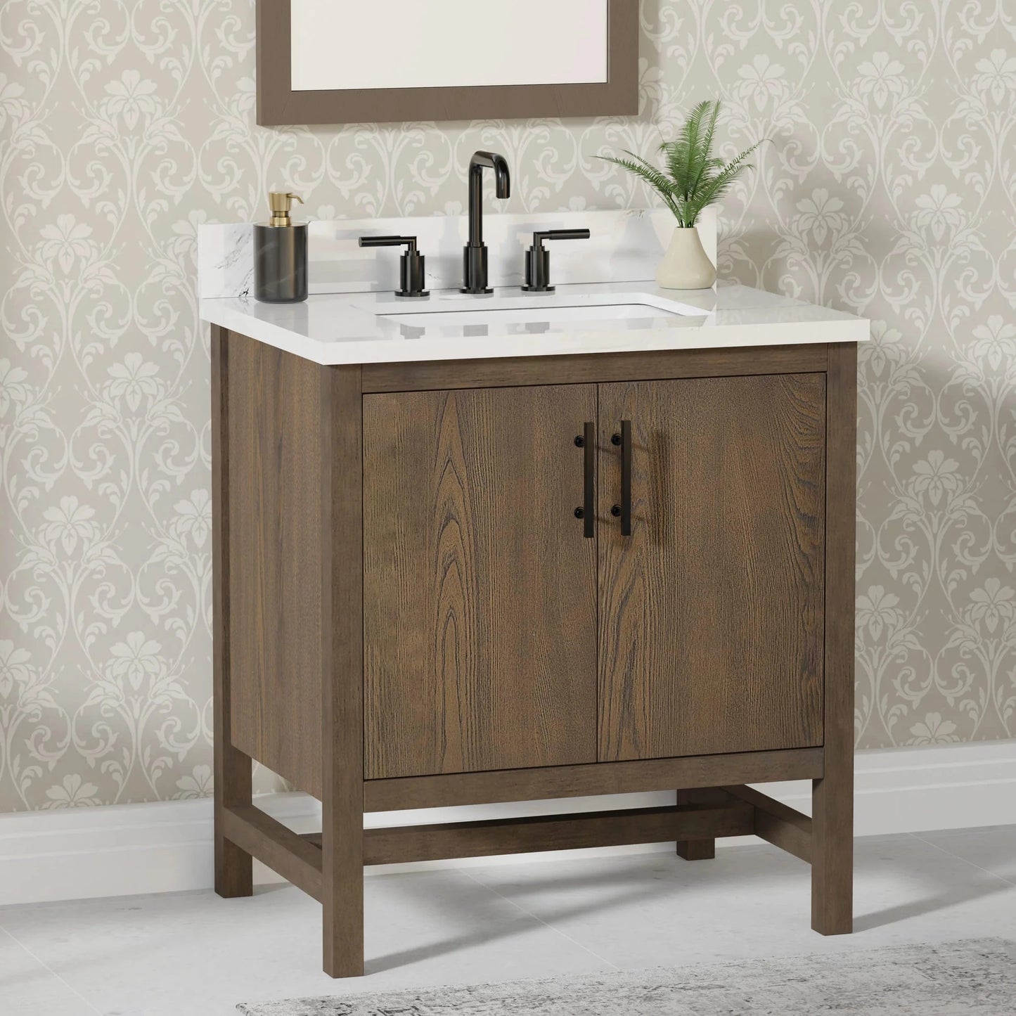 Solon 30“ Vanity Family Set with Calacatta Sintered Stone Top Horizon Tile