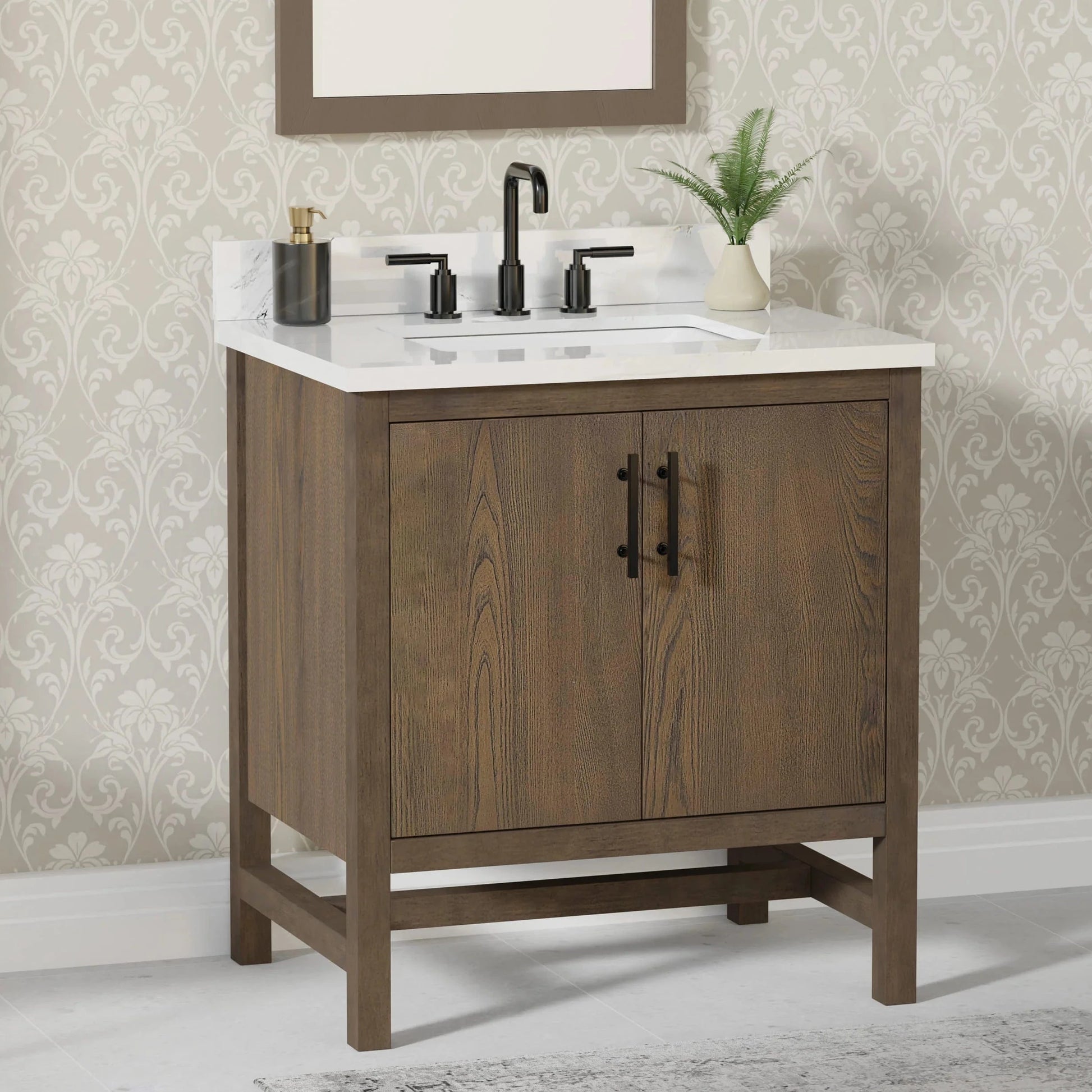 Solon 30“ Vanity Family Set with Calacatta Sintered Stone Top Horizon Tile