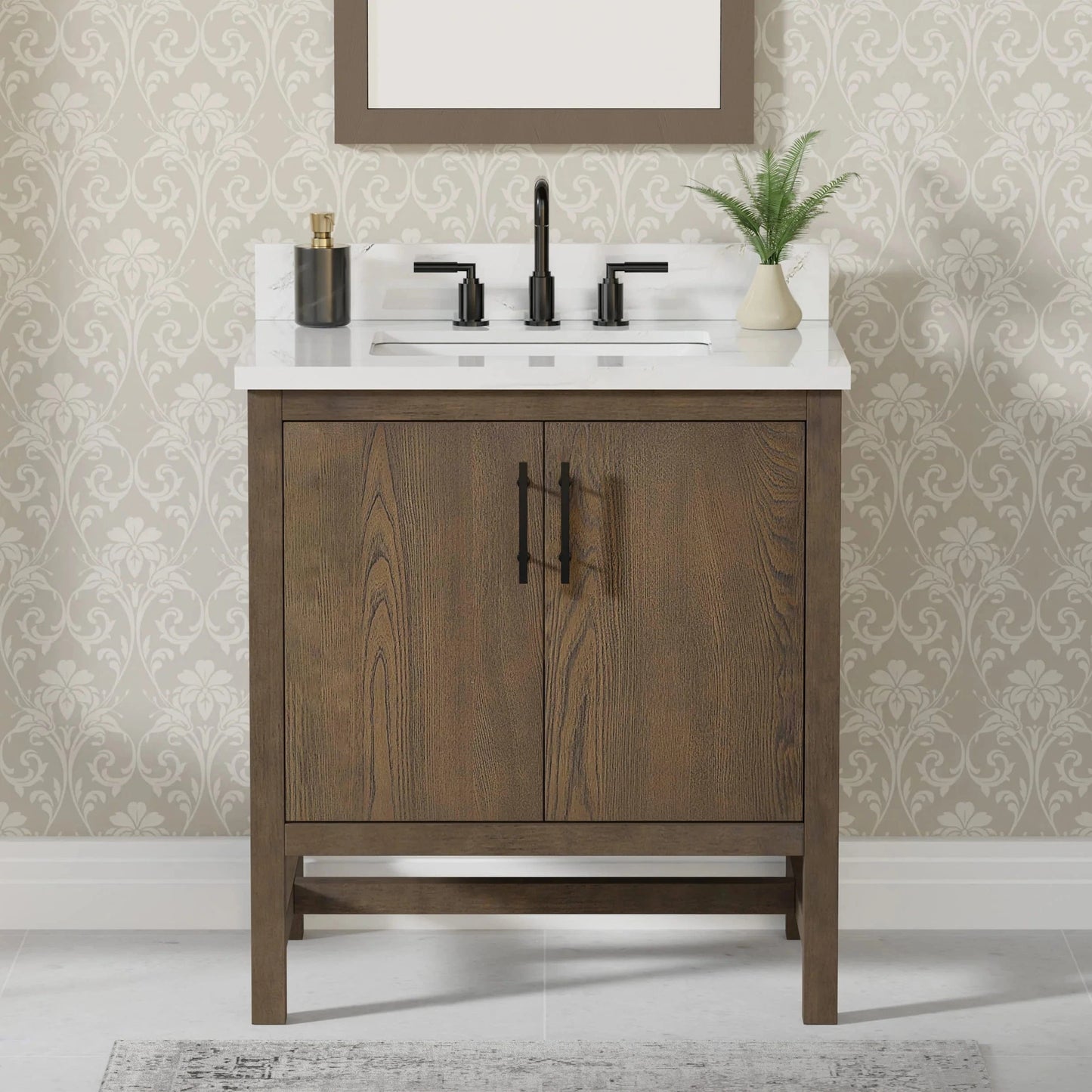 Solon 30“ Vanity Family Set with Calacatta Sintered Stone Top Horizon Tile