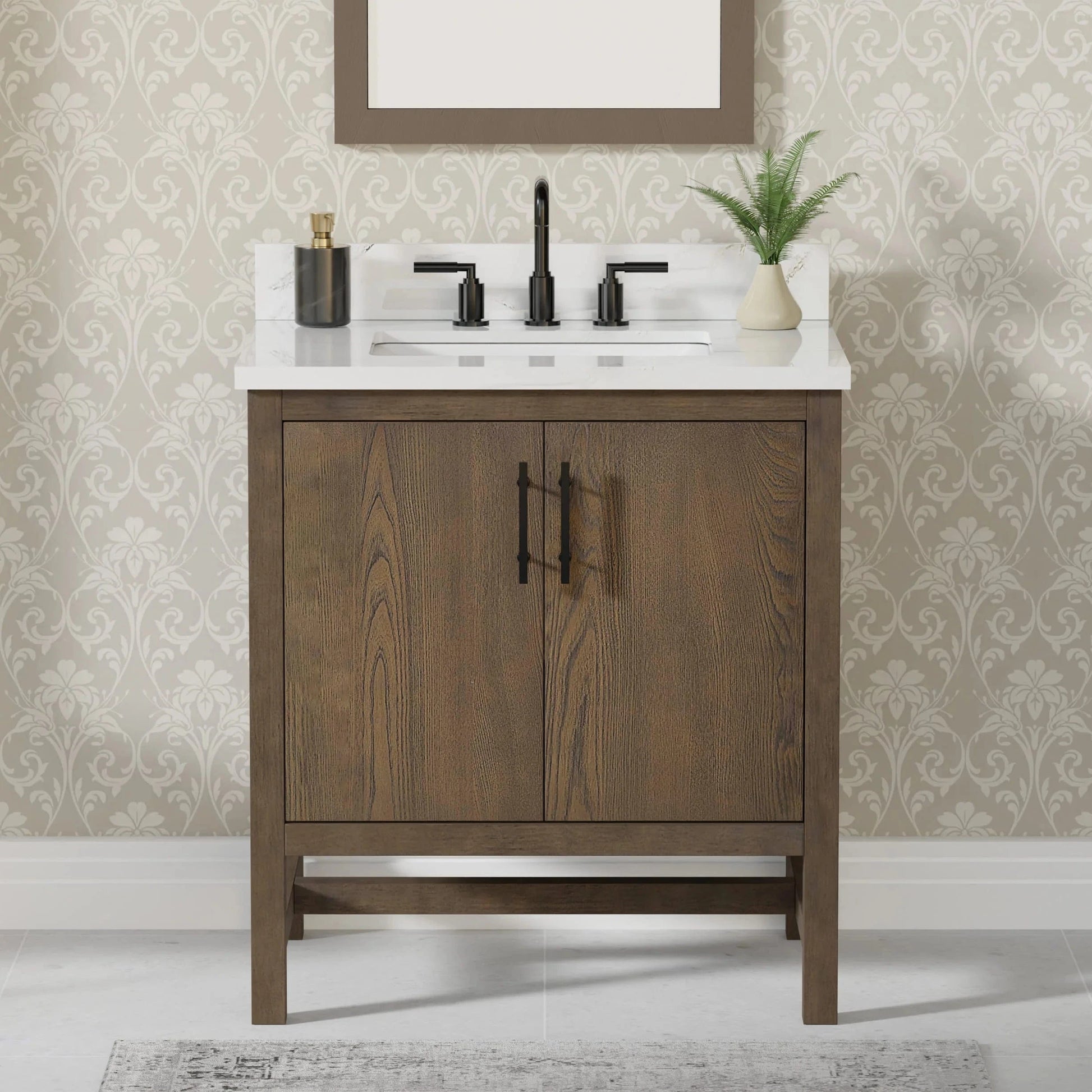 Solon 30“ Vanity Family Set with Calacatta Sintered Stone Top Horizon Tile