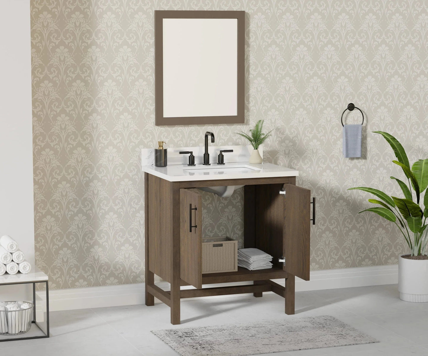 Solon 30“ Vanity Family Set with Calacatta Sintered Stone Top Horizon Tile