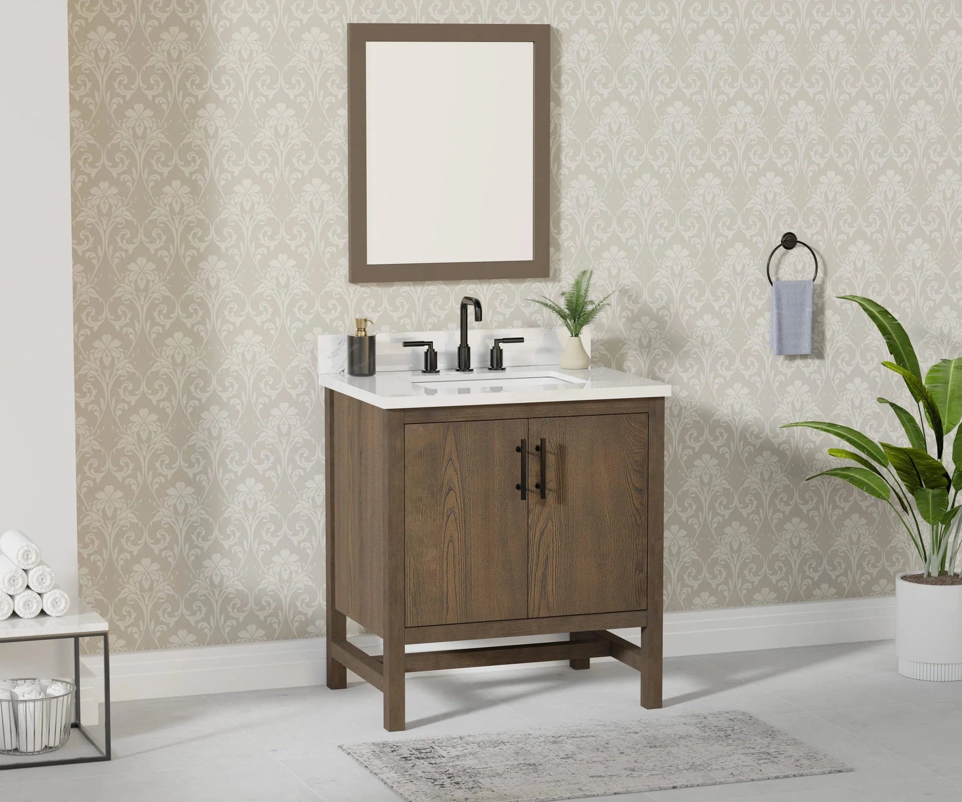 Solon 30“ Vanity Family Set with Calacatta Sintered Stone Top Horizon Tile