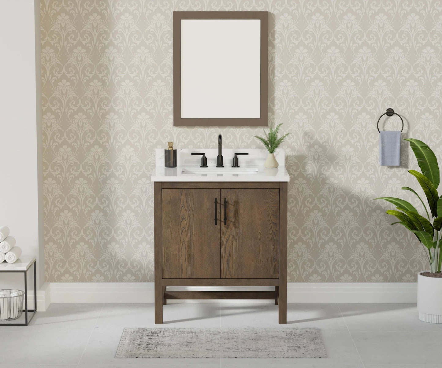Solon 30“ Vanity Family Set with Calacatta Sintered Stone Top Horizon Tile