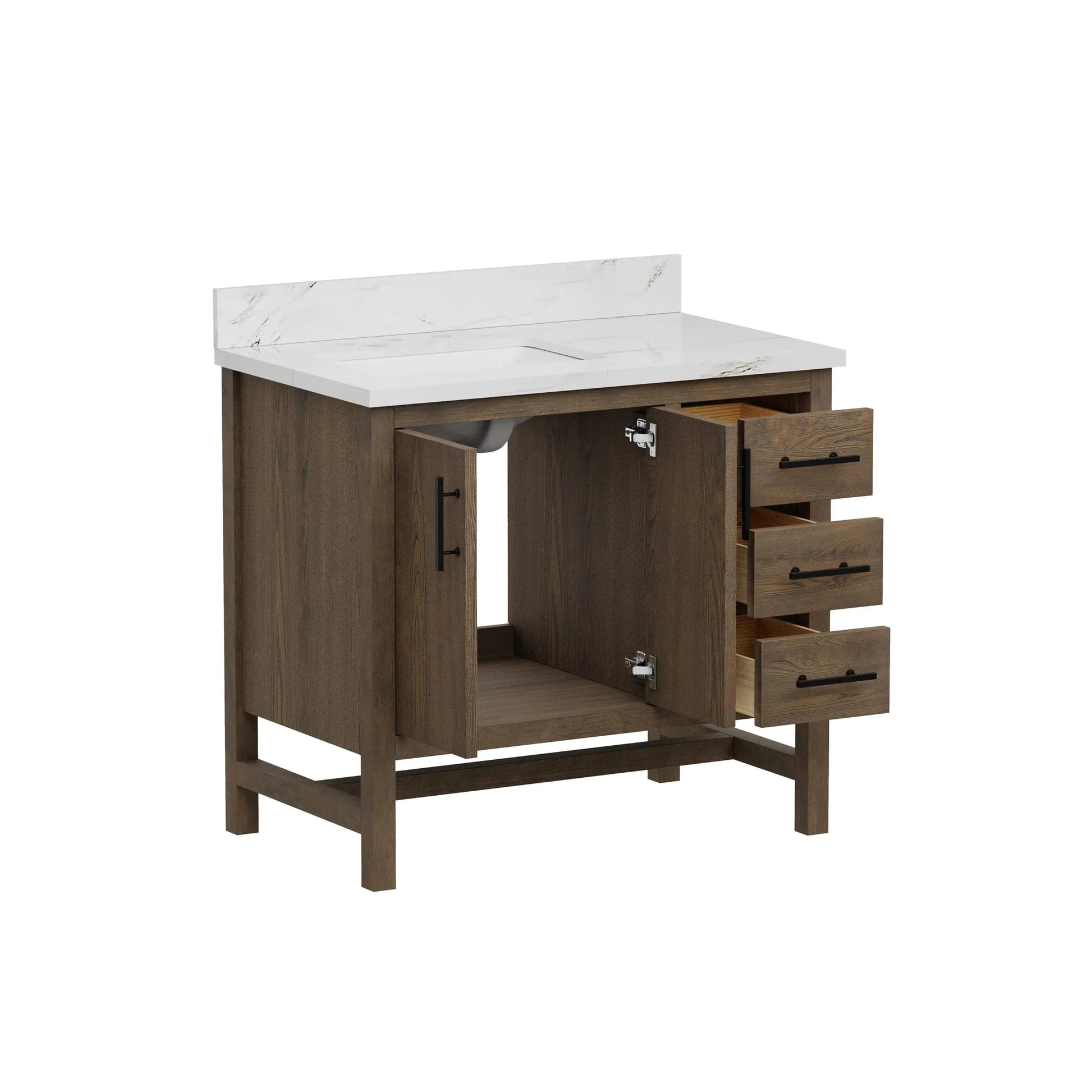 Solon 36” Vanity Family Set with Calacatta Sintered Stone Top Horizon Tile