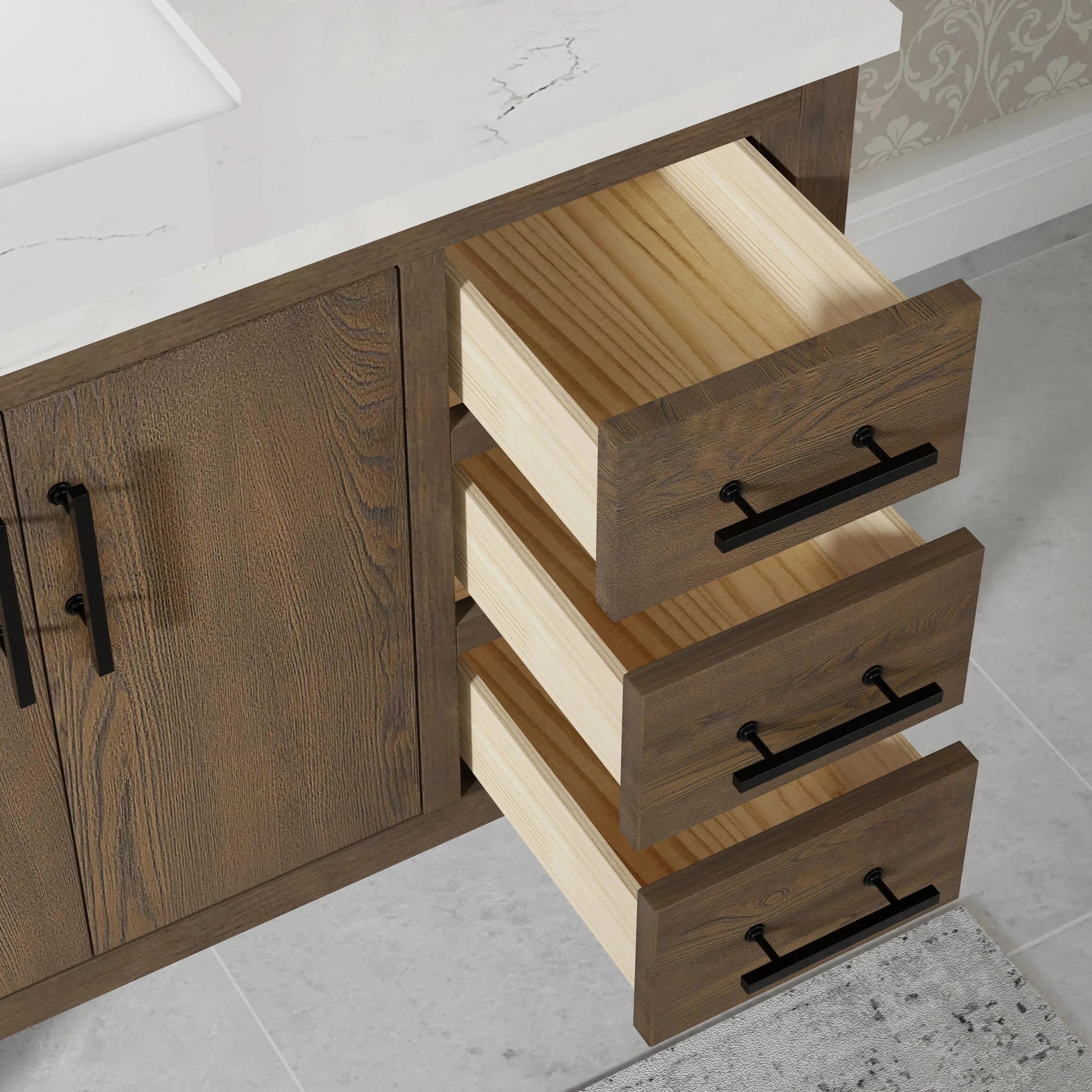 Solon 36” Vanity Family Set with Calacatta Sintered Stone Top Horizon Tile
