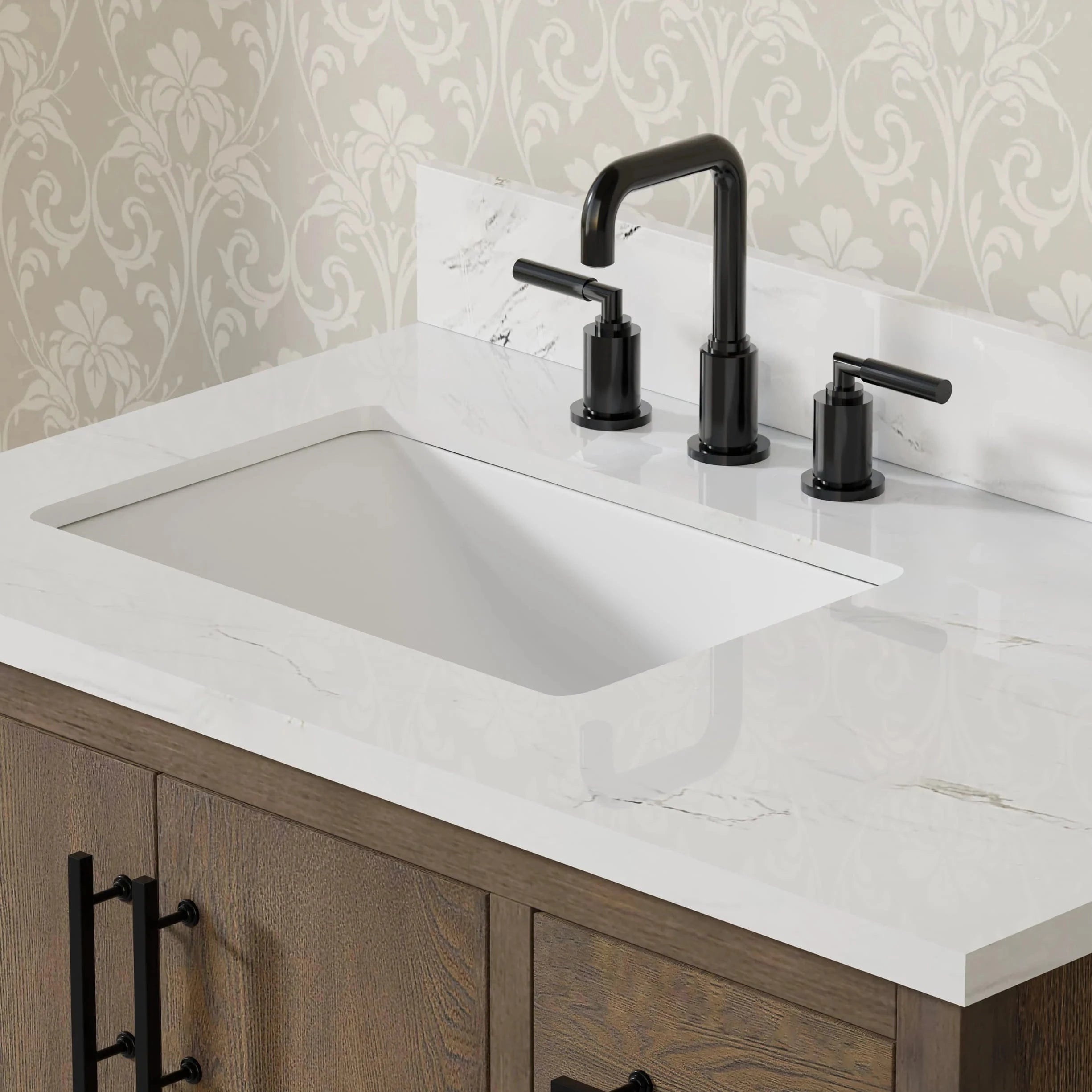 Solon 36” Vanity Family Set with Calacatta Sintered Stone Top Horizon Tile