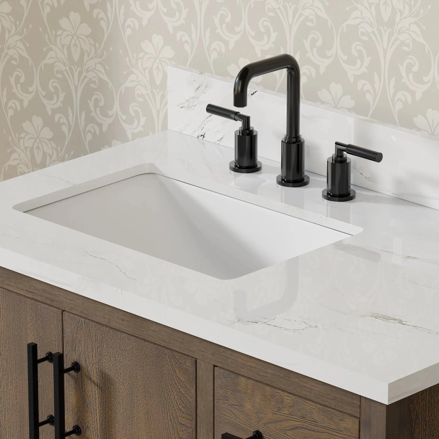 Solon 36” Vanity Family Set with Calacatta Sintered Stone Top Horizon Tile