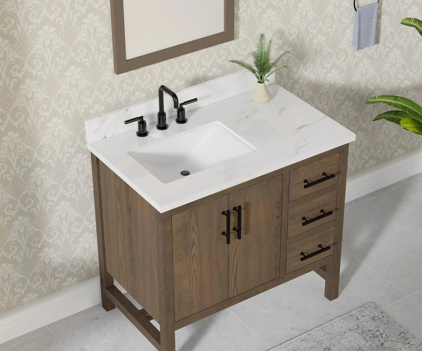 Solon 36” Vanity Family Set with Calacatta Sintered Stone Top Horizon Tile