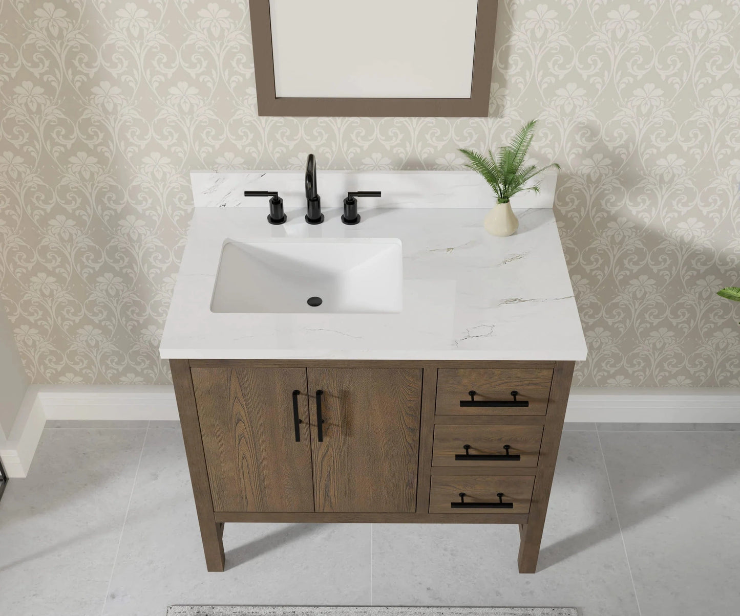 Solon 36” Vanity Family Set with Calacatta Sintered Stone Top Horizon Tile