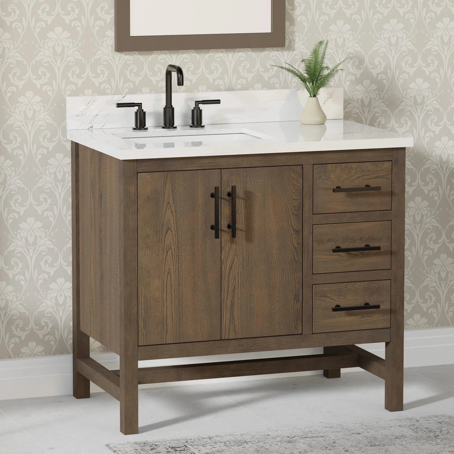 Solon 36” Vanity Family Set with Calacatta Sintered Stone Top Horizon Tile