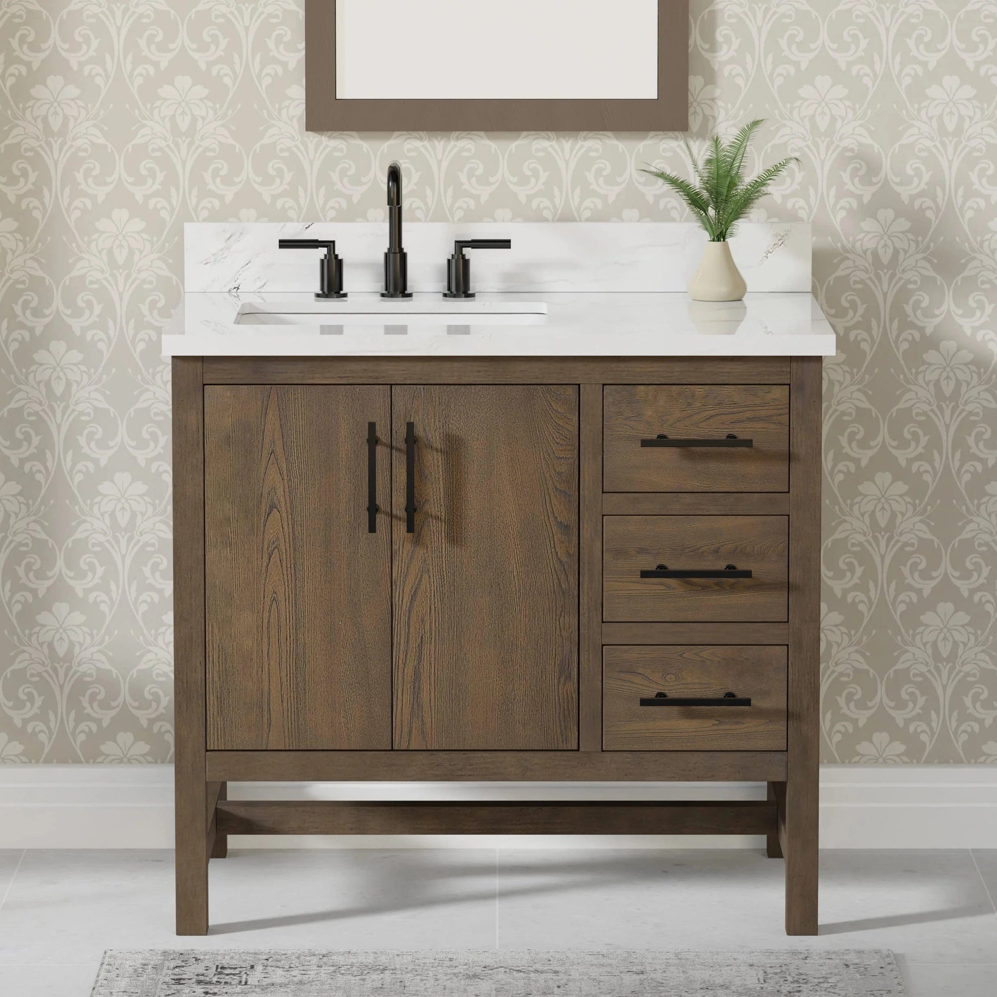 Solon 36” Vanity Family Set with Calacatta Sintered Stone Top Horizon Tile